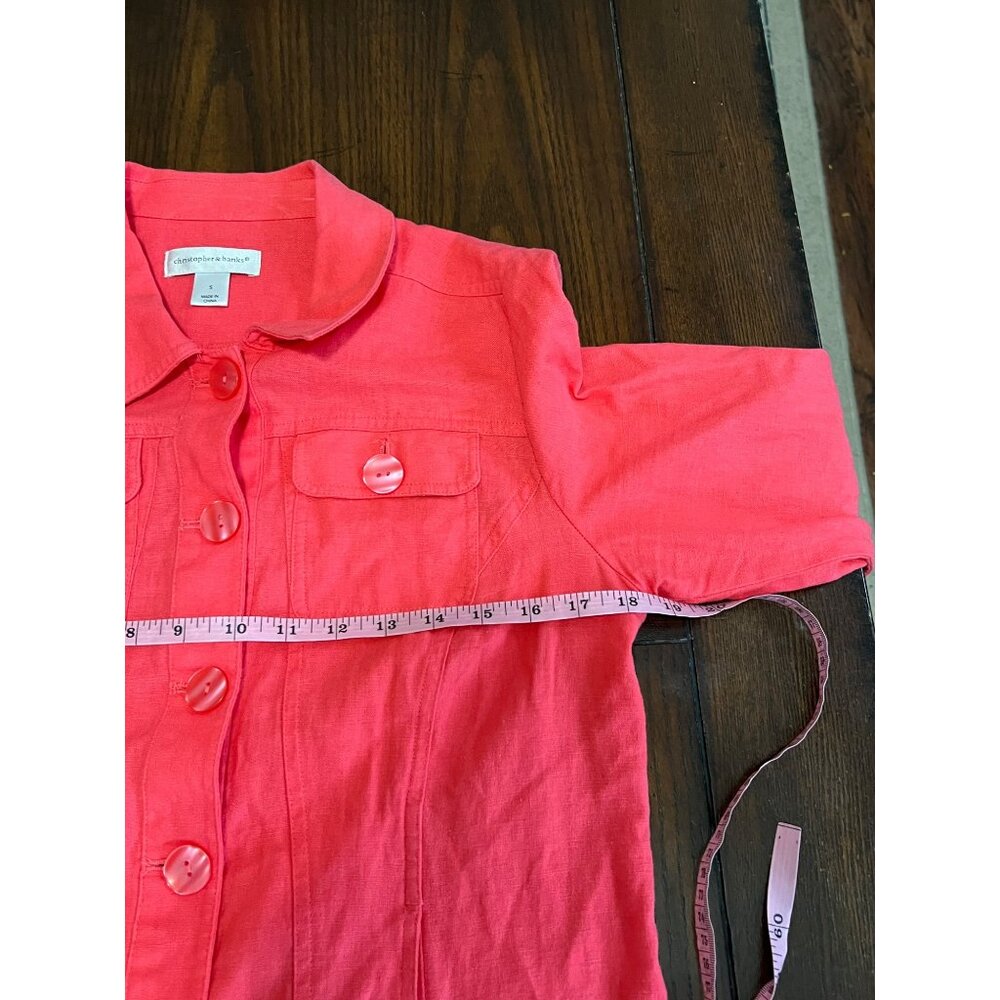 Christopher & Banks Coral Button Front Linen Lightweight Jacket Small - Picture 7 of 8